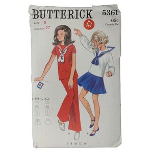 Vintage Butterick 5361 Girls' Sailor Outfit Sewing Pattern Size 8 Nautical Style